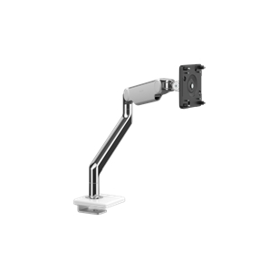 M2.1 Monitor Arm with 25mm Sliding Desk Clamp Mount, Polished Aluminium with White Trim