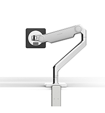 M2.1 MONITOR ARM WITH TWO-PIECE CLAMP MOUNT BASE, POLISHED ALUMINIUM WITH WHITE TRIM