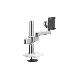 M/Flex with M2.1 Monitor Arm with Bolt-Thru Mount Base, Polished Aluminium with White Trim.